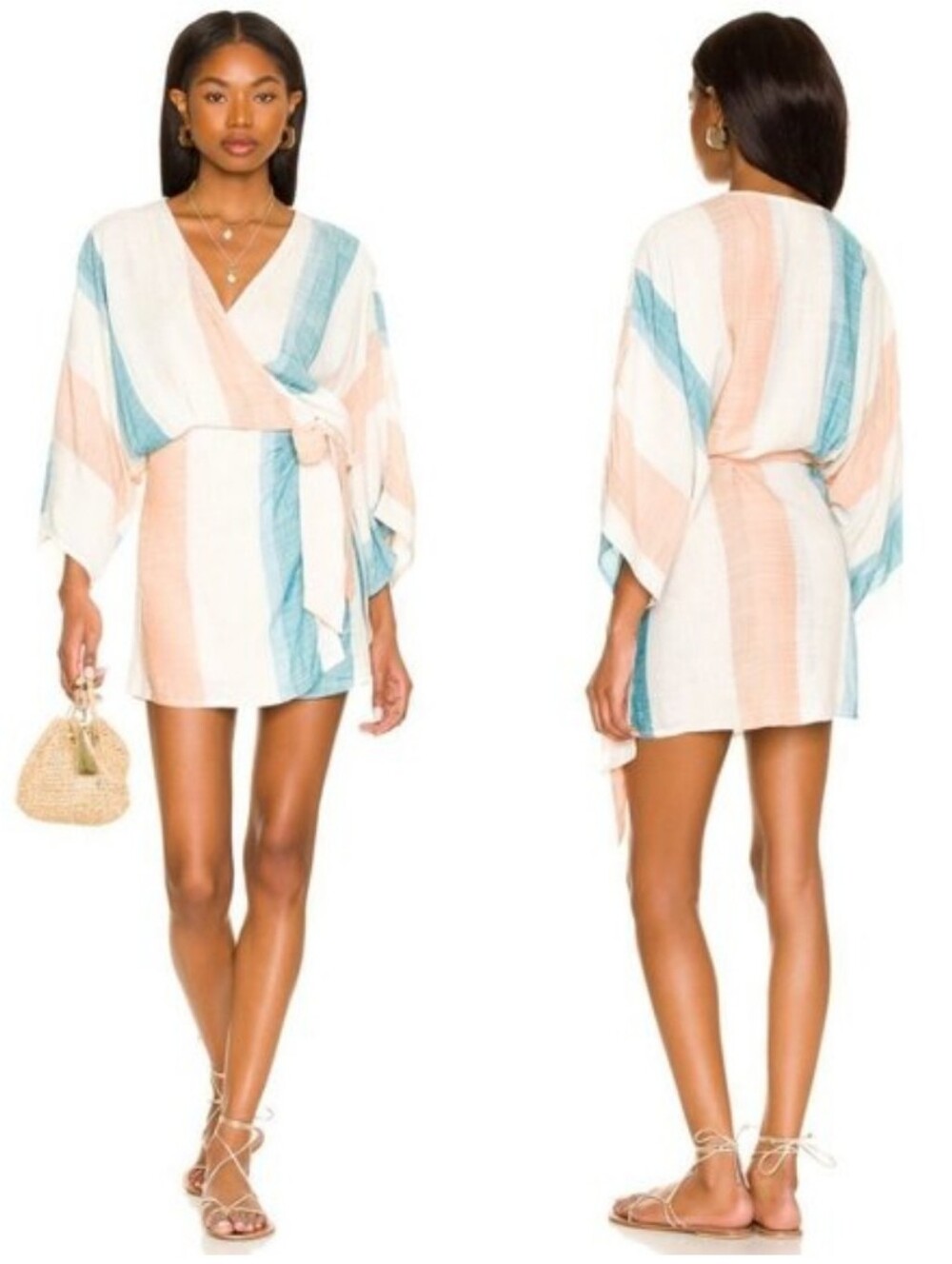 L Space Pfeiffer Wrap Dress Size X Large Paraiso Stripe NWT